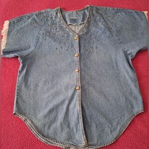 Vintage Studded Denim Button-Up Shirt